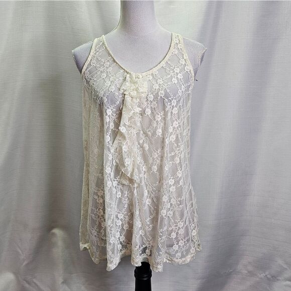 Xhilaration Cream Lace Ruffle Tank Top Size Large - Picture 1 of 8